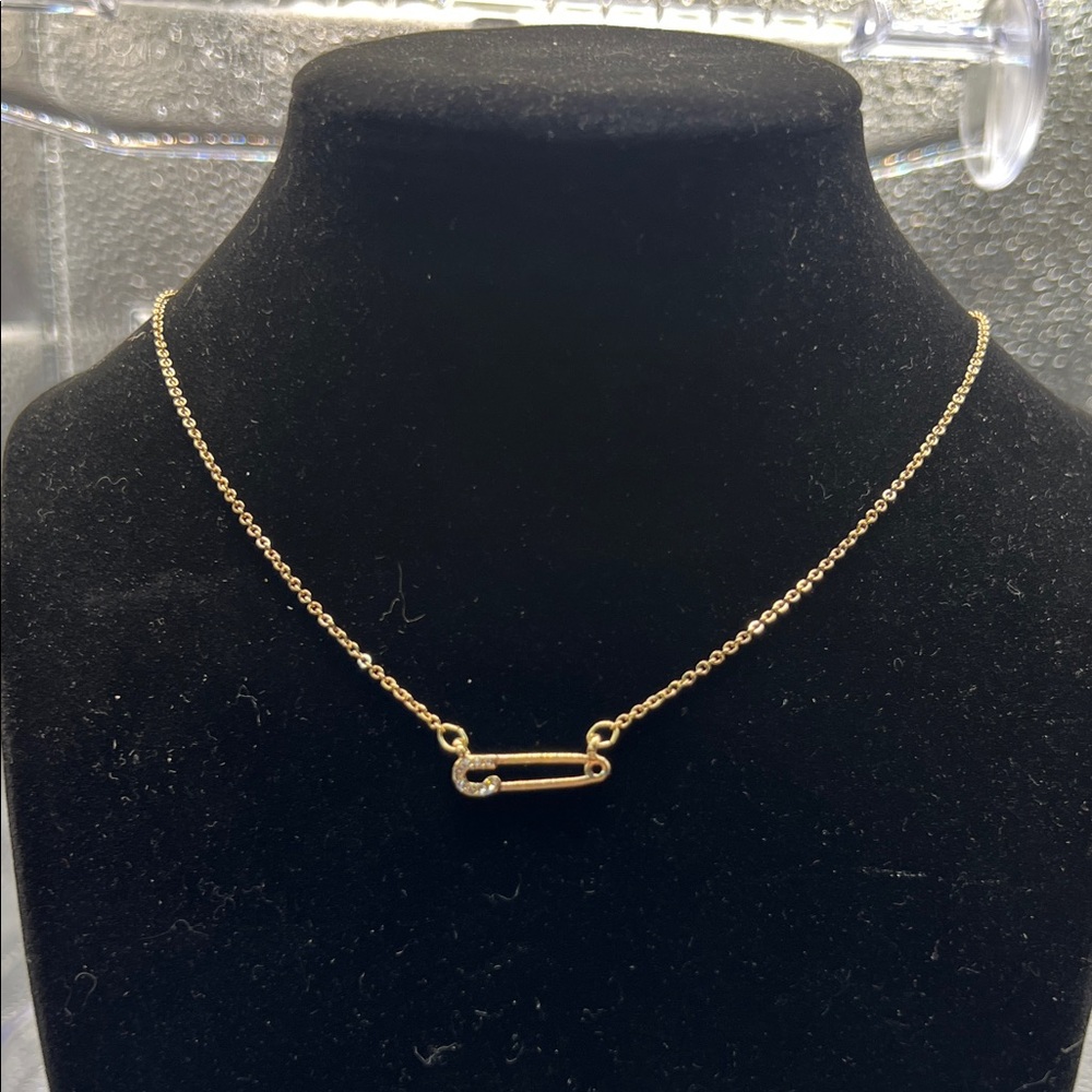Elegant Gold With Rhinestone Safety Pin Necklace